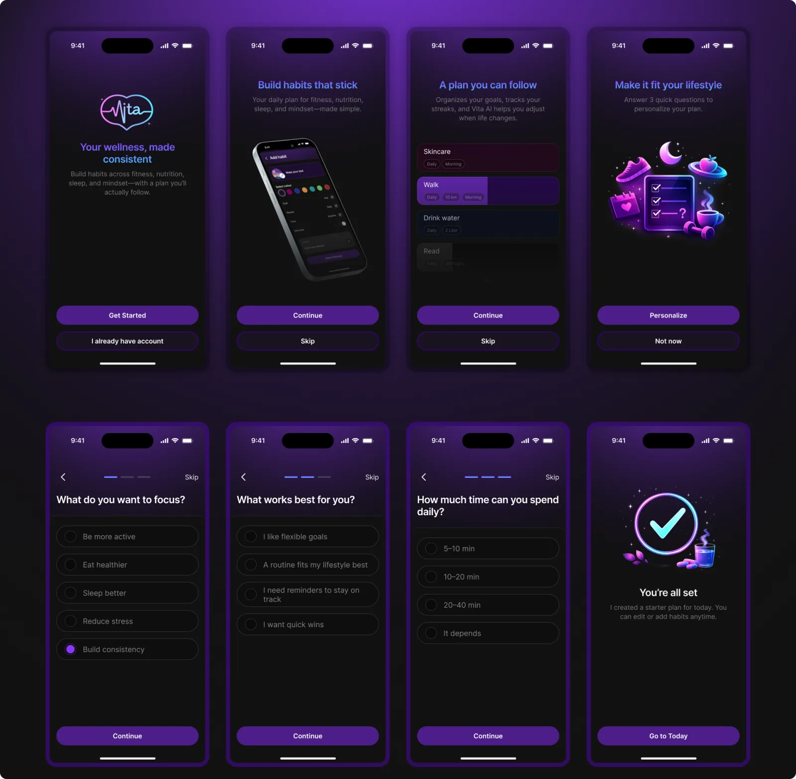 Wellness app — introduction / onboarding